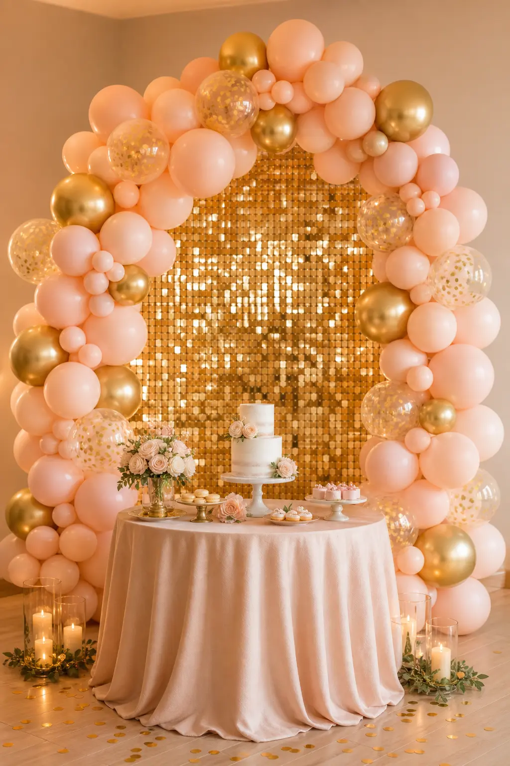 Classic Blush and Gold Confetti Arch