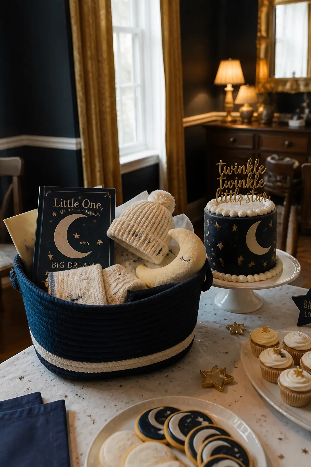 Celestial Moon And Stars Baby Shower Basket