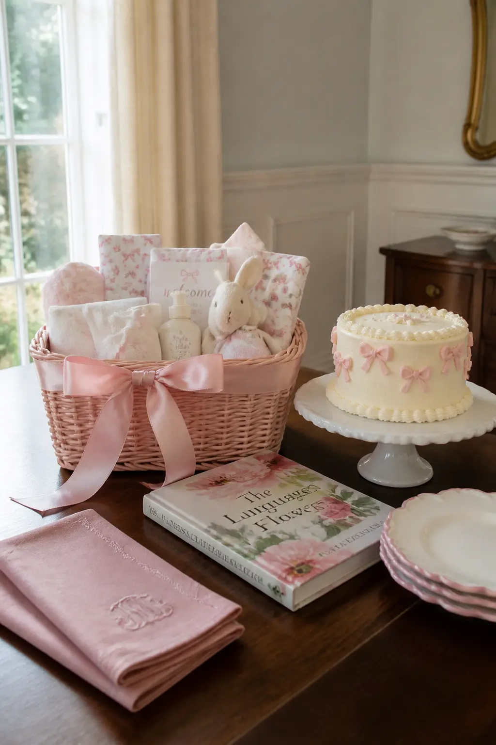 Pink Bow Coquette Baby Shower Basket