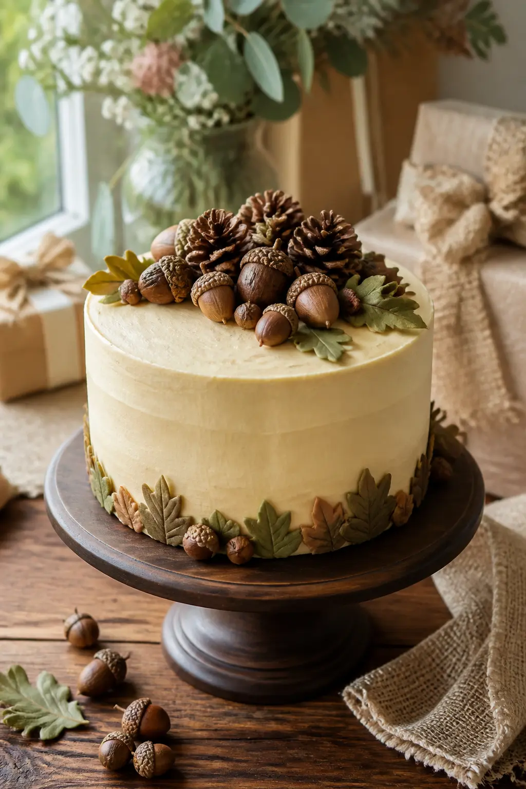 Acorn and Pinecone Botanical Cake