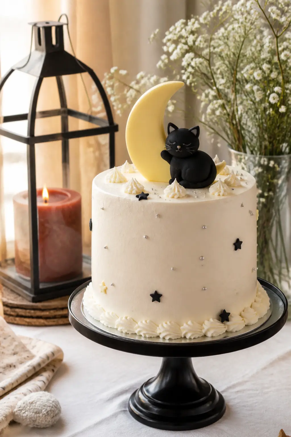 Black Cat Fondant Topper Cake