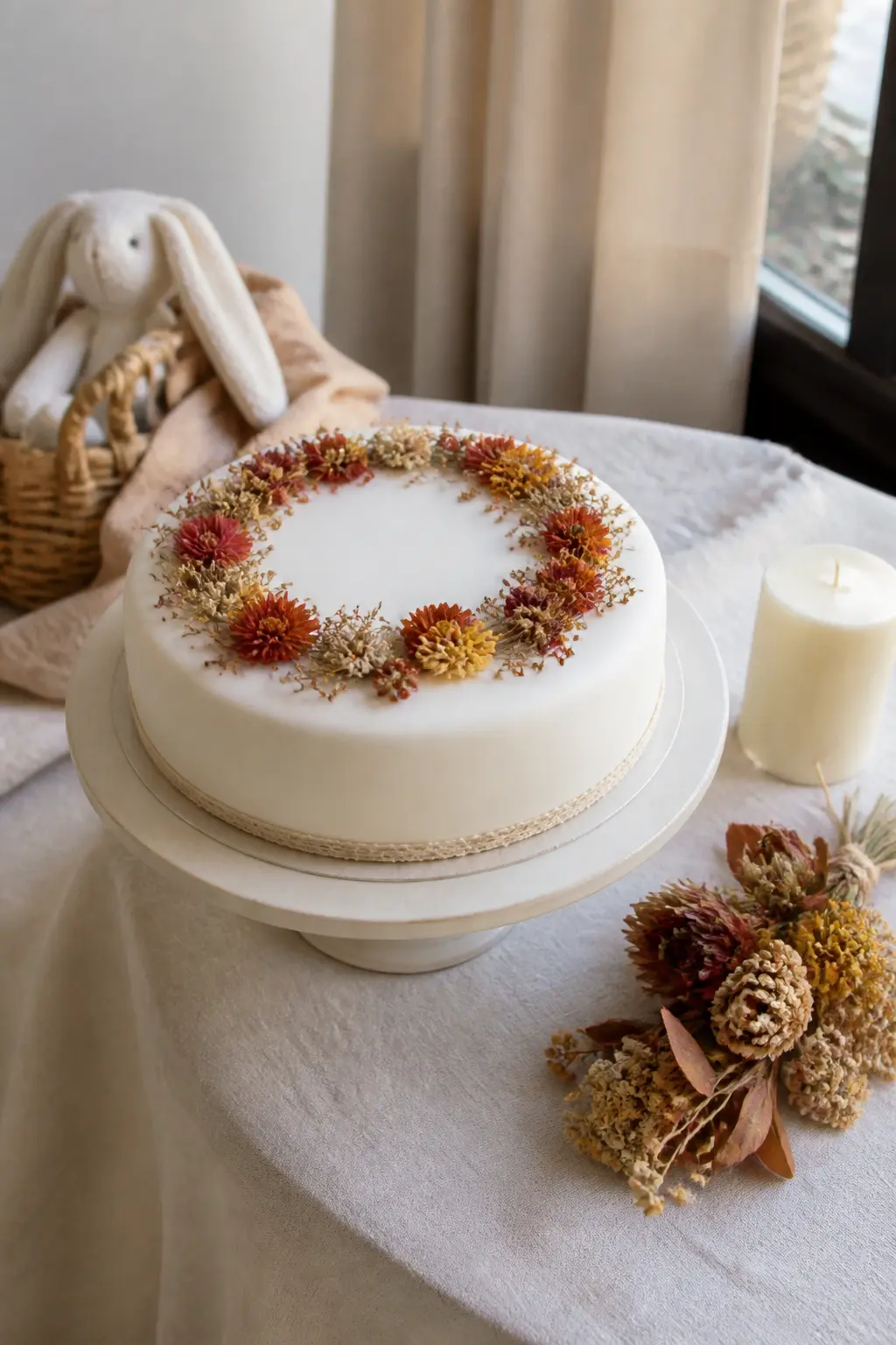 Dried Flower and Berry Wreath Cake