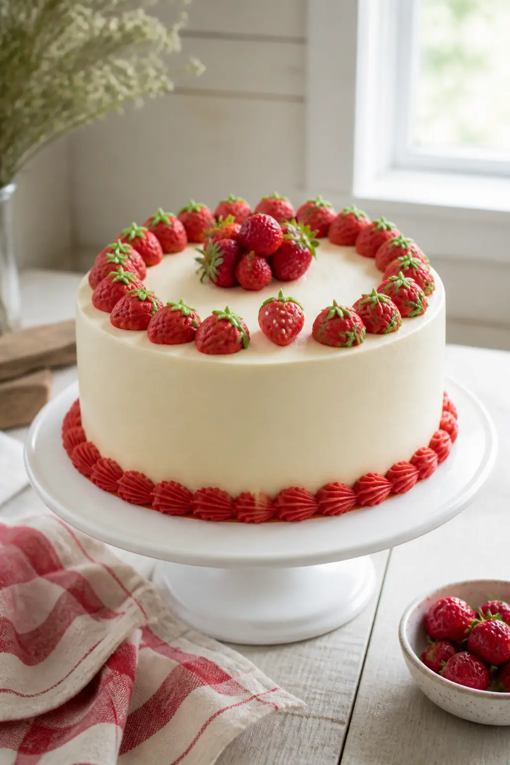 Strawberry Cake With Piped Berries