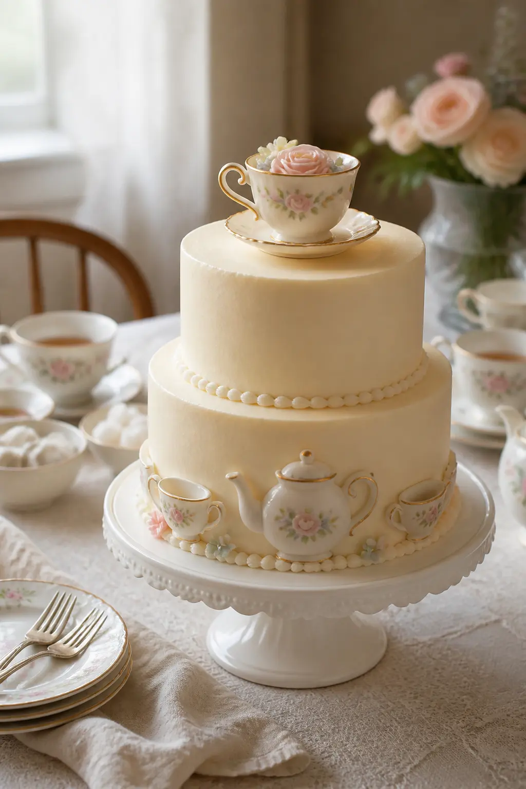 Tea-Party Cake With A China-Cup Topper
