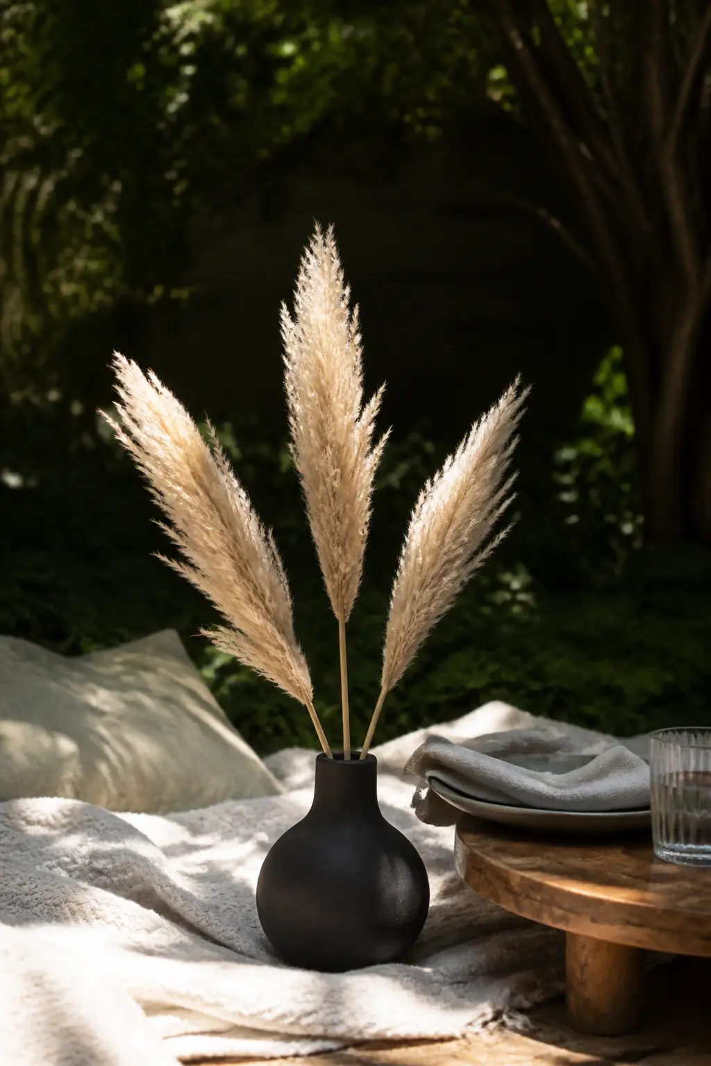 Dried Pampas Grass Stems in a Mini Matte Black Vase