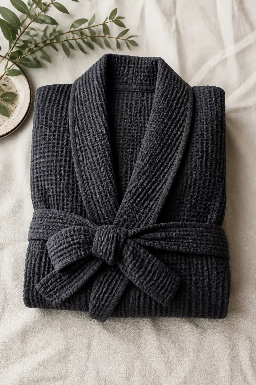Heavyweight Cotton Waffle Robe in Charcoal or Navy