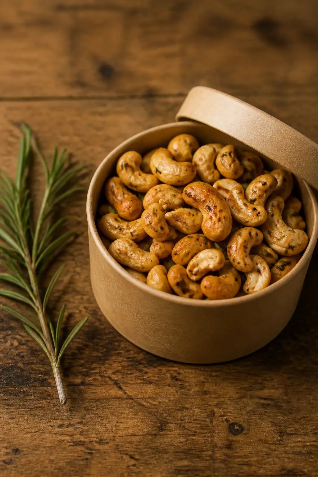 Spiced Rosemary Cashews in a Kraft Tin