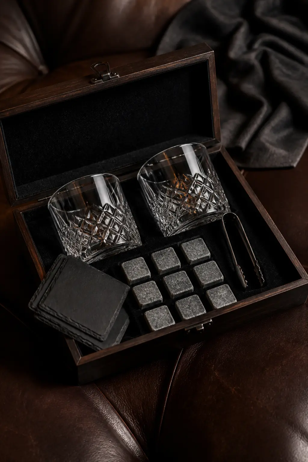 Whiskey Stones Set in a Wooden Box