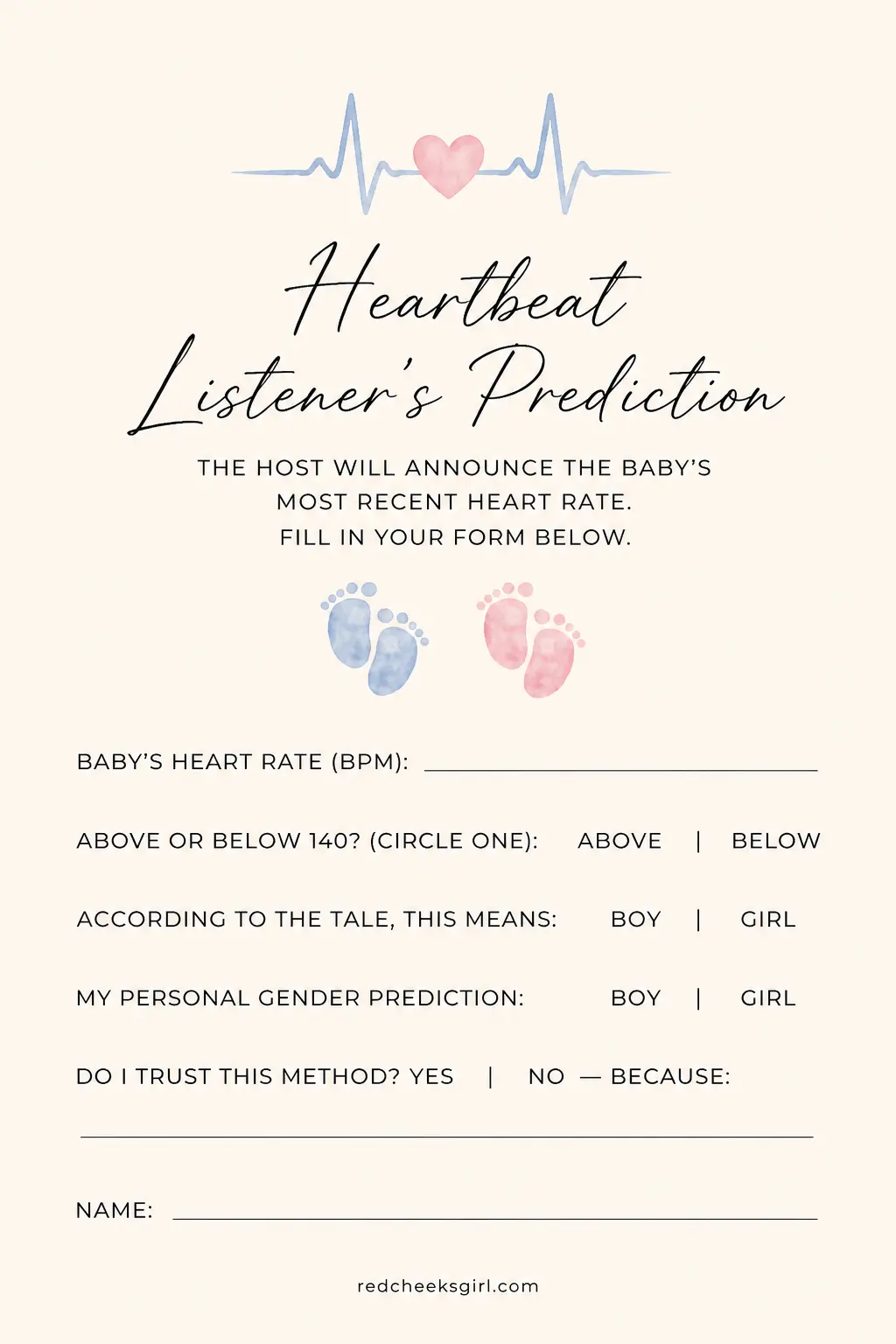 Heartbeat Listener's Prediction Form printable