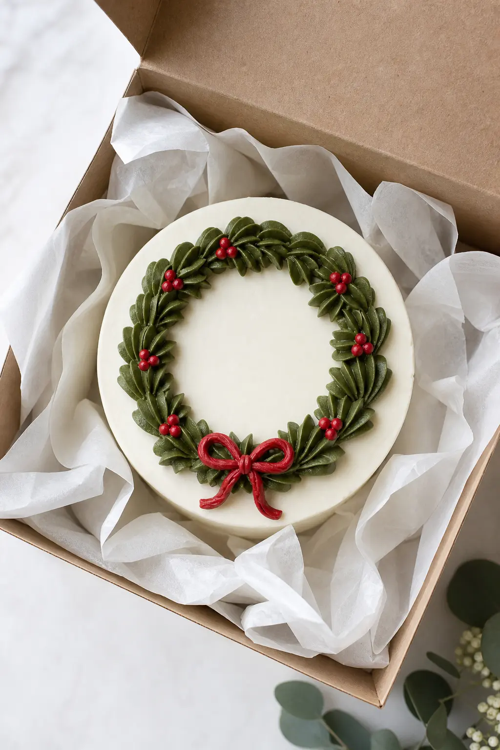 Christmas Bento Mini Cake with a Piped Wreath