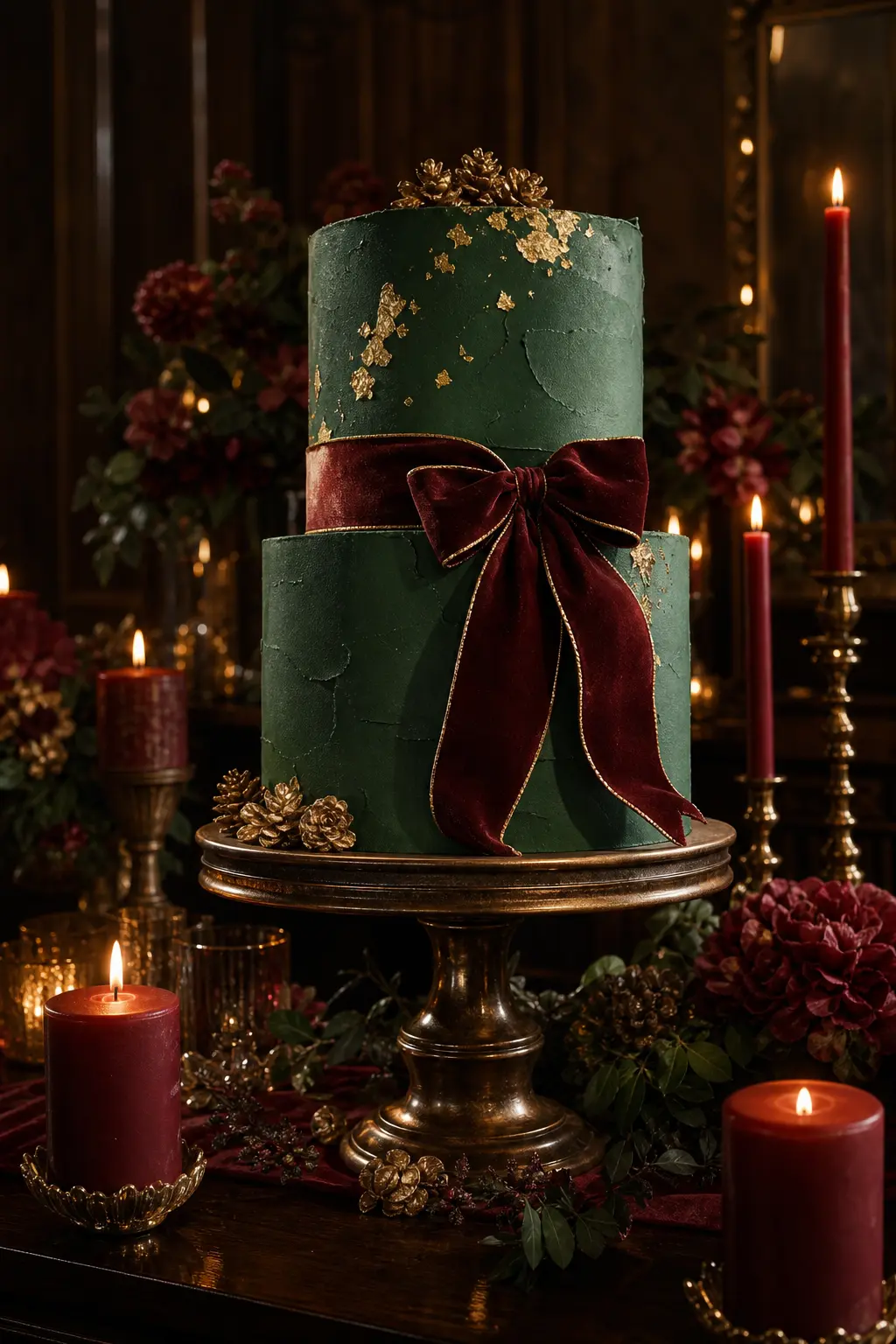 Jewel-Tone Cake with Velvet-Look Ribbon and Gold Accents