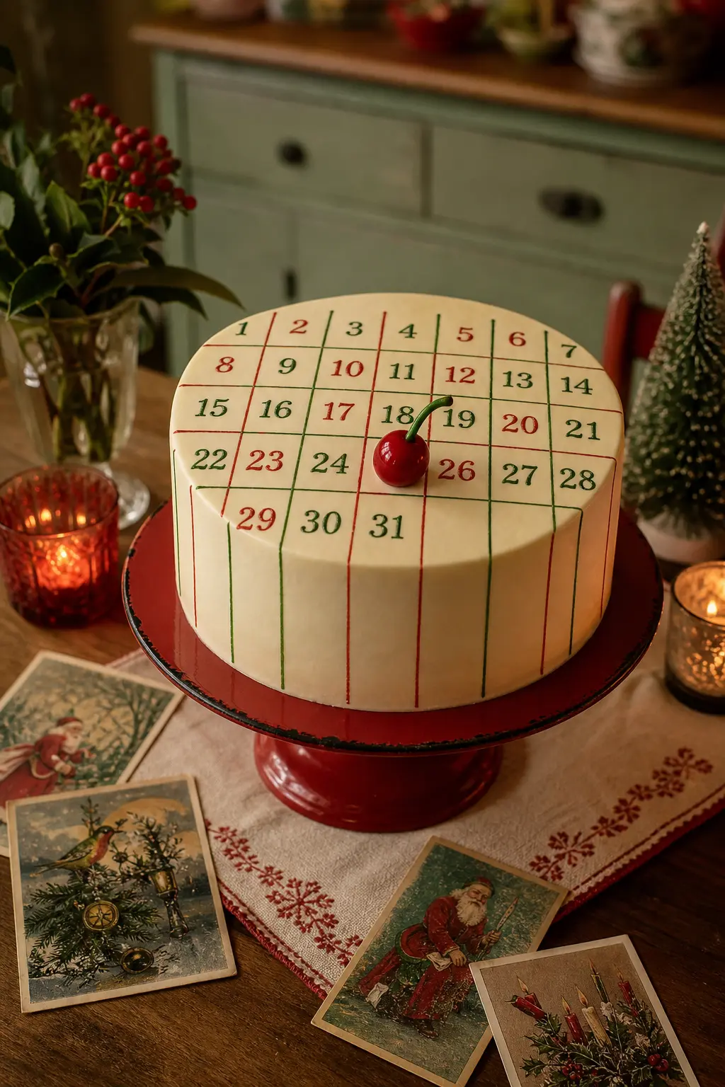Retro Calendar Cake with a Cherry on December 25