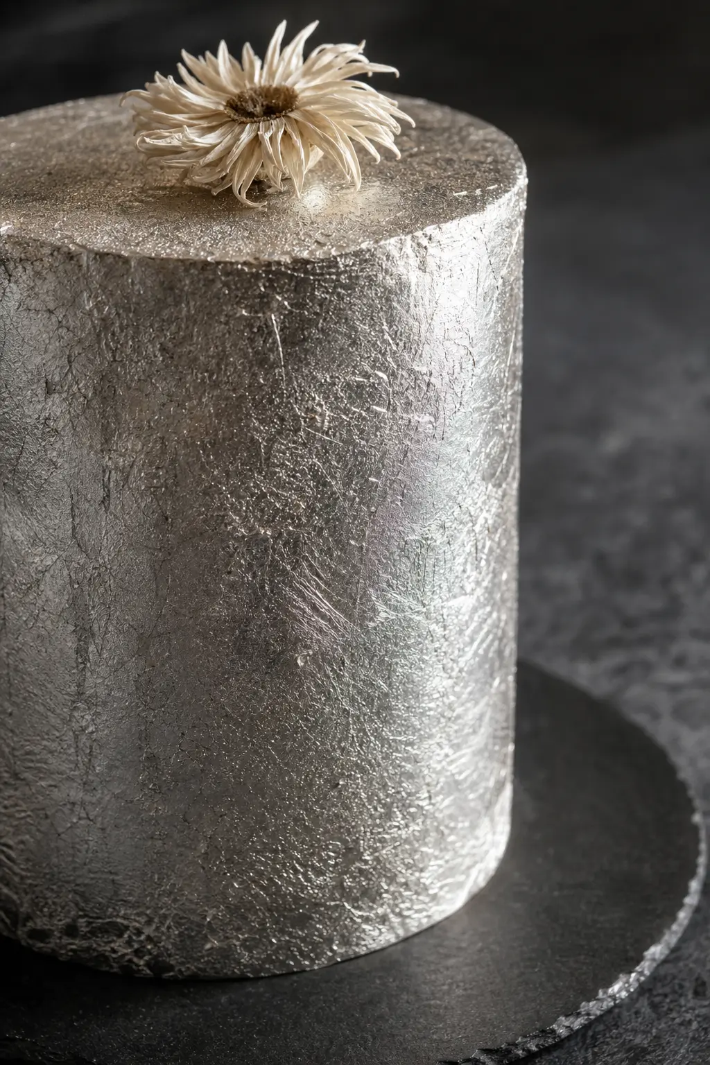 Silver-Leaf Minimalist Cake with Pearlescent Sheen