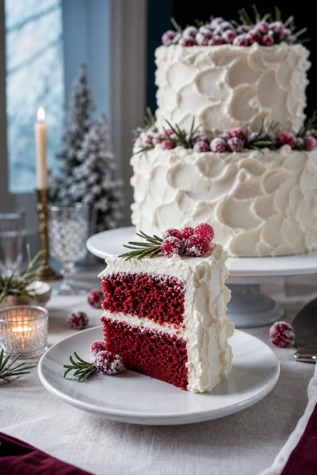 Snowy White Textured Buttercream Cake with Sugared Cranberries