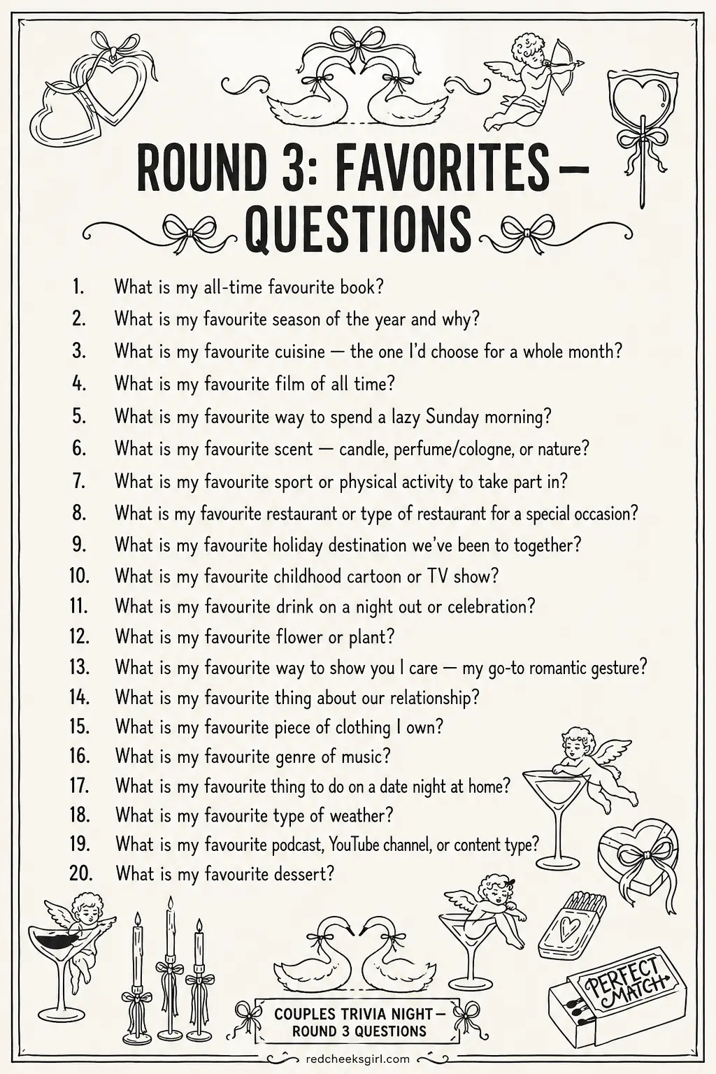 Favorites — Questions Sheet printable