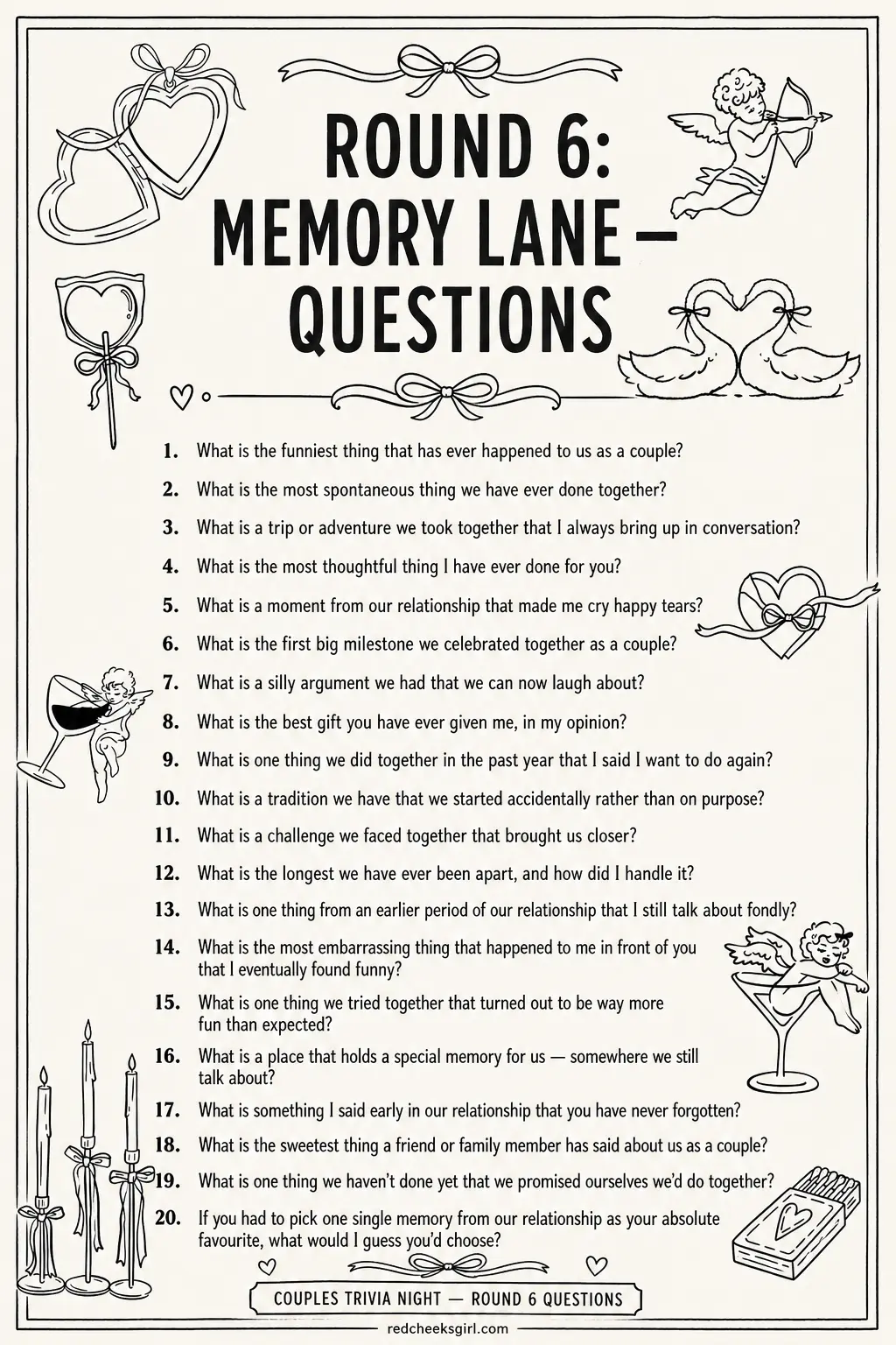 Memory Lane — Questions Sheet printable