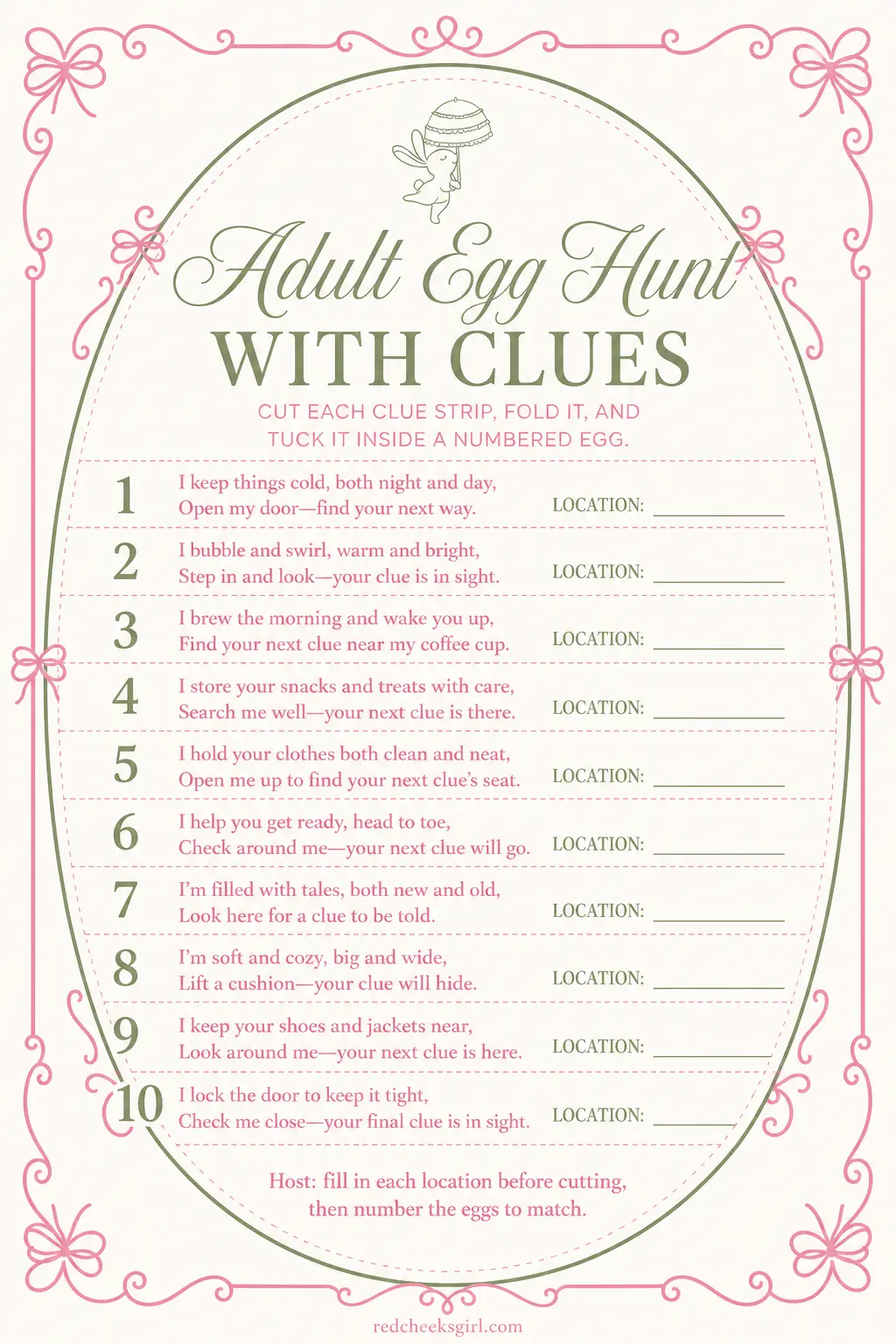 Adult Egg Hunt With Clues printable