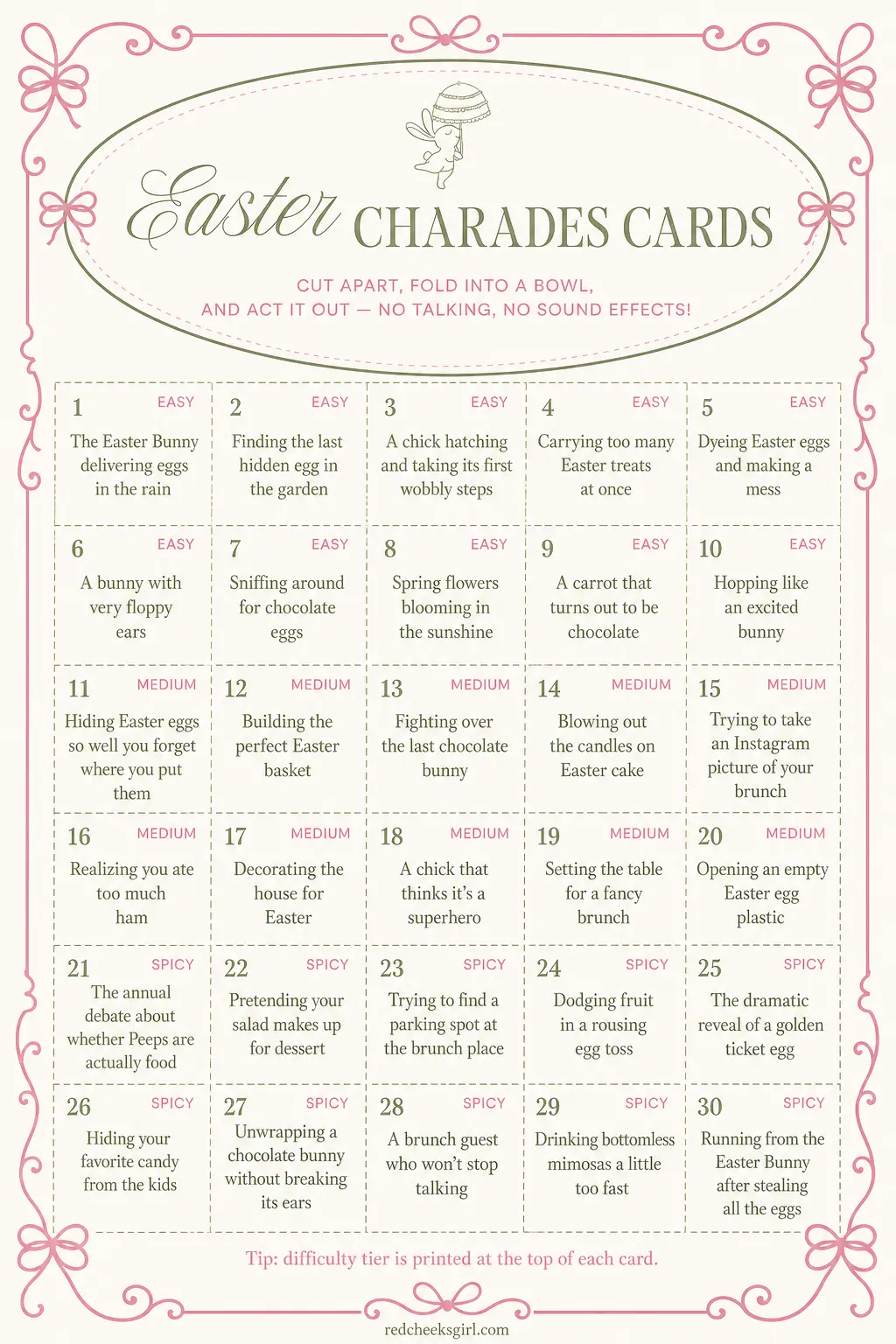 Easter Charades printable