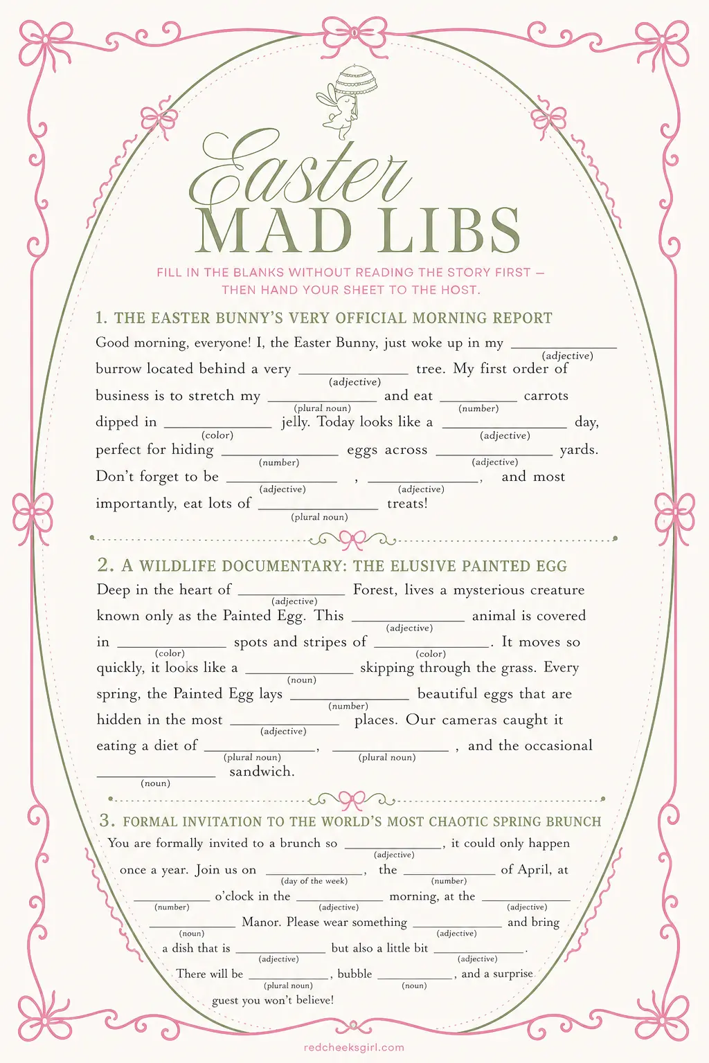 Easter Mad Libs printable