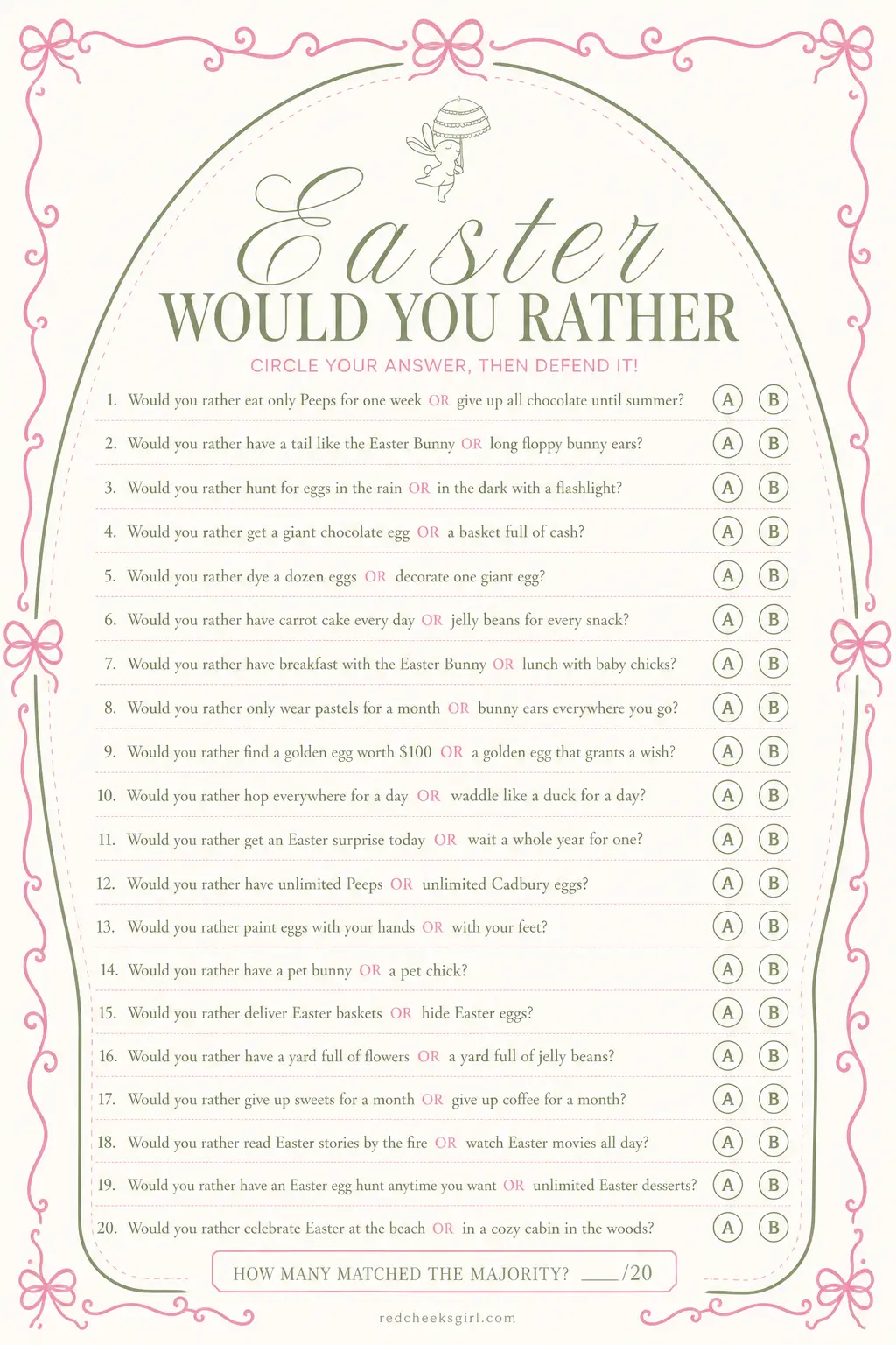 Easter Would You Rather printable
