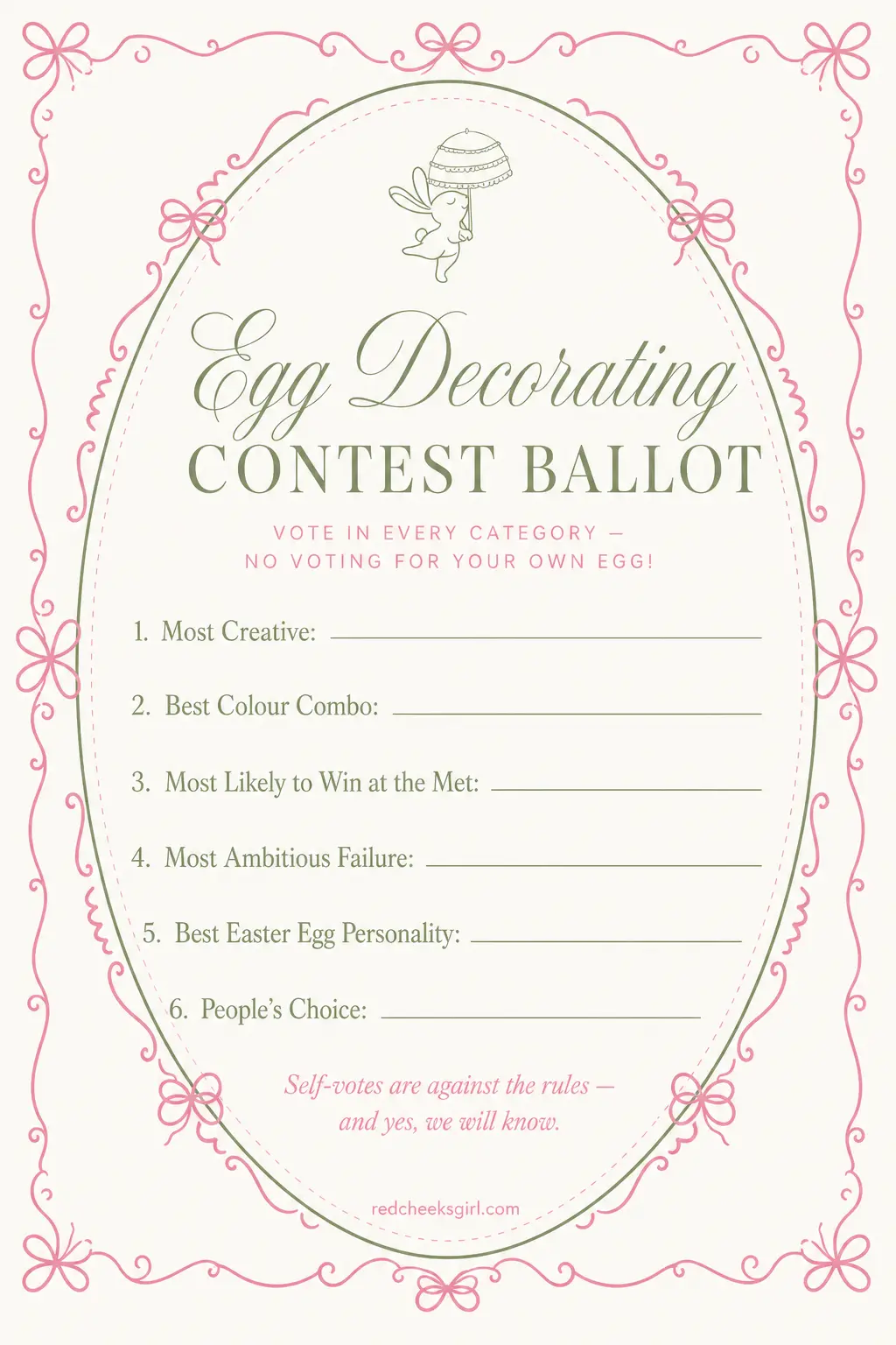 Egg Decorating Contest Ballot printable