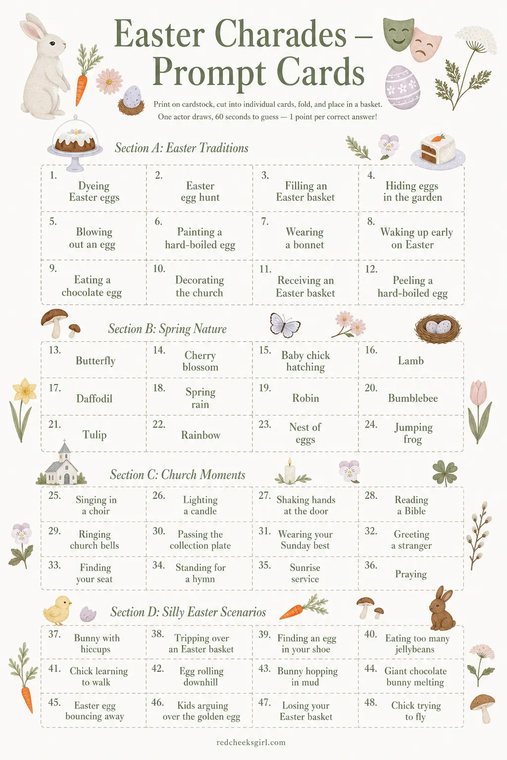 Easter Charades Teams (printable) printable