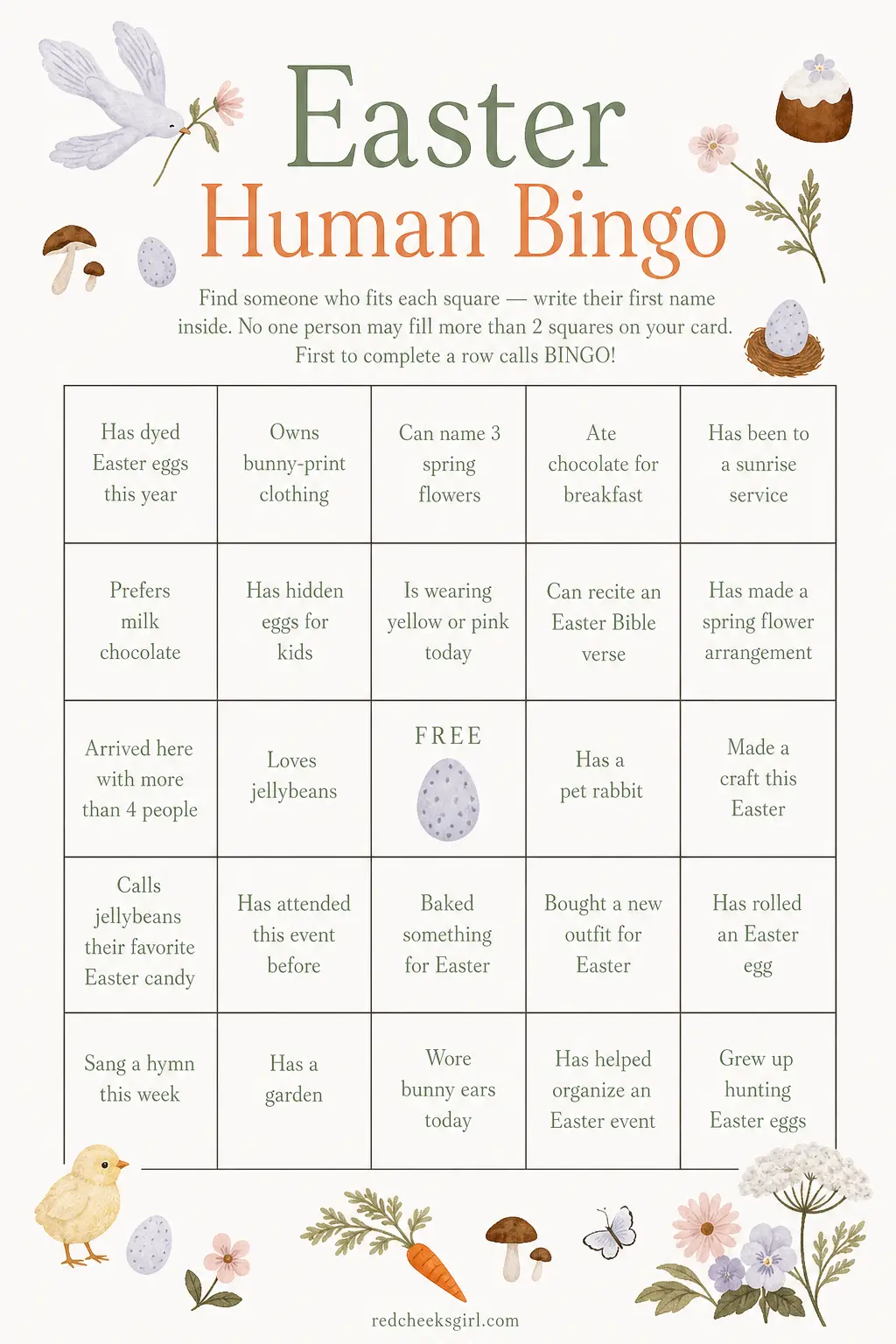 Easter Human Bingo (printable) printable