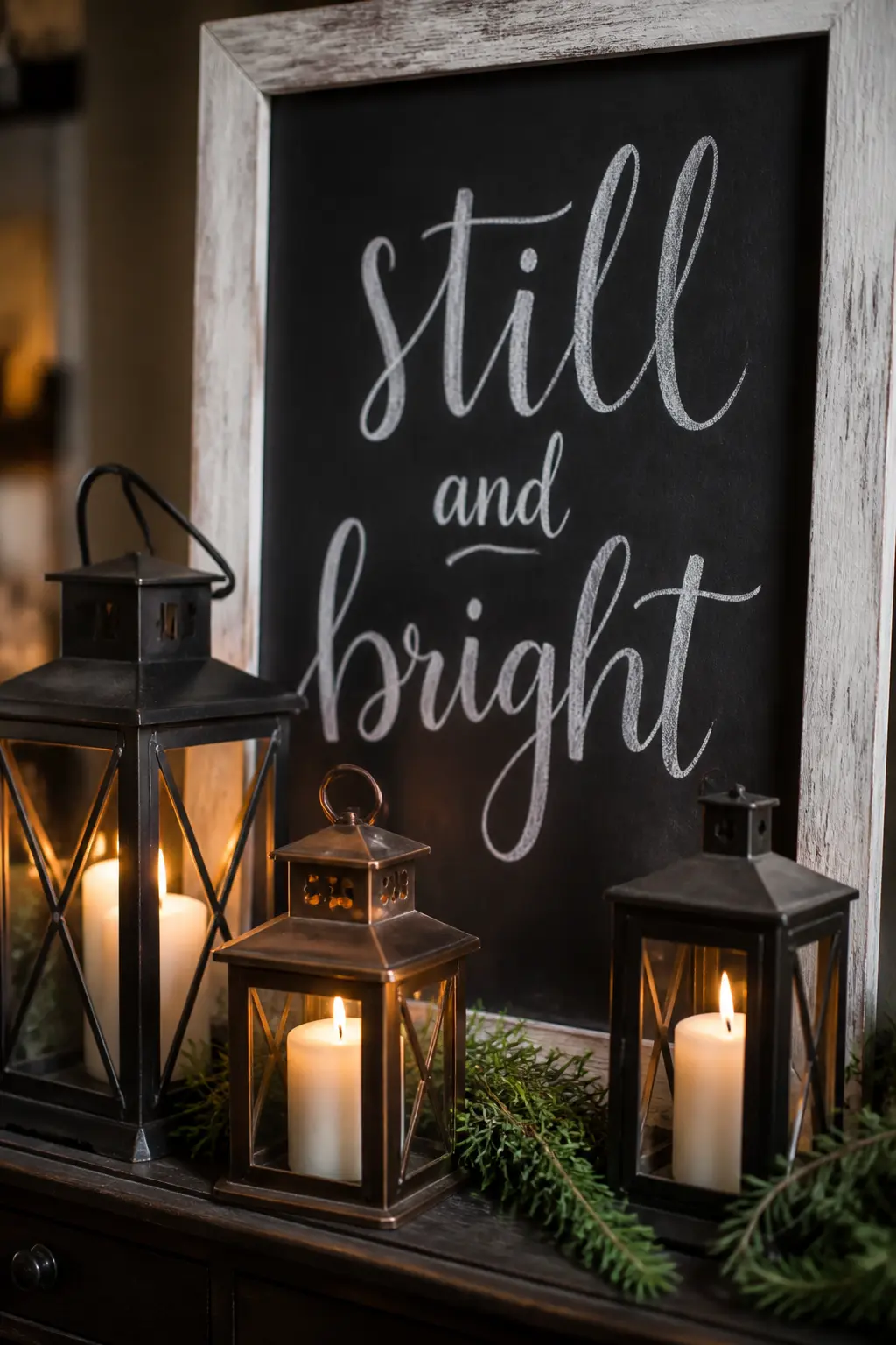 'Still and Bright' Candle-Lit Sideboard Sign