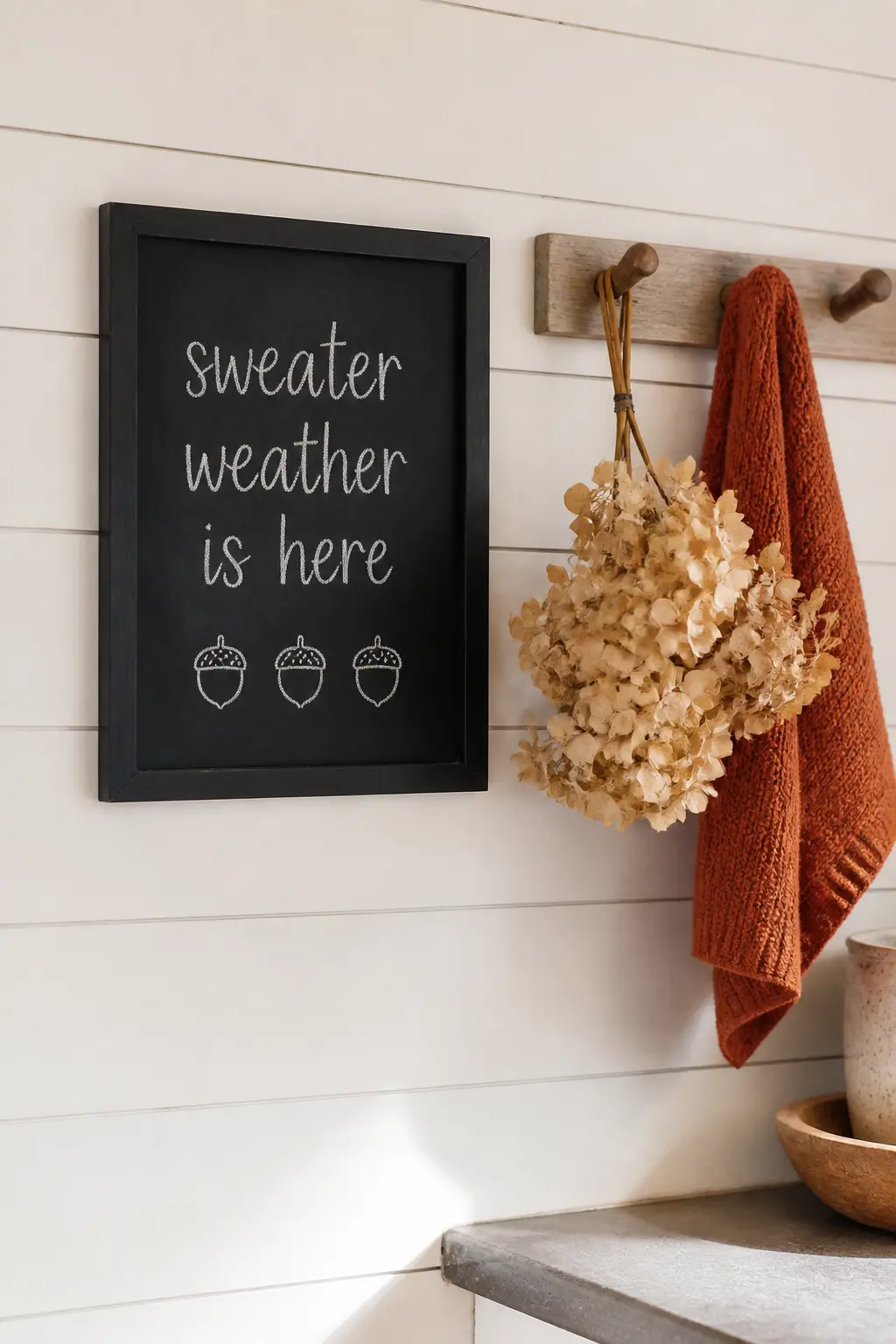 'Sweater Weather is Here' Kitchen Peg Board Sign