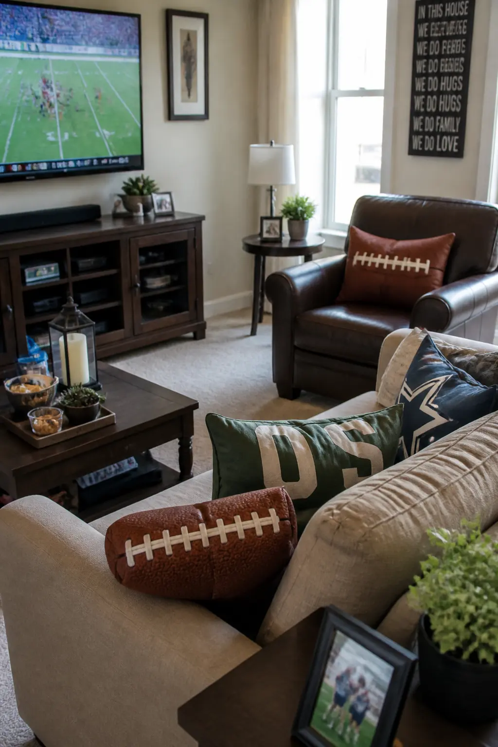 Football-Print Throw Pillows on Seating