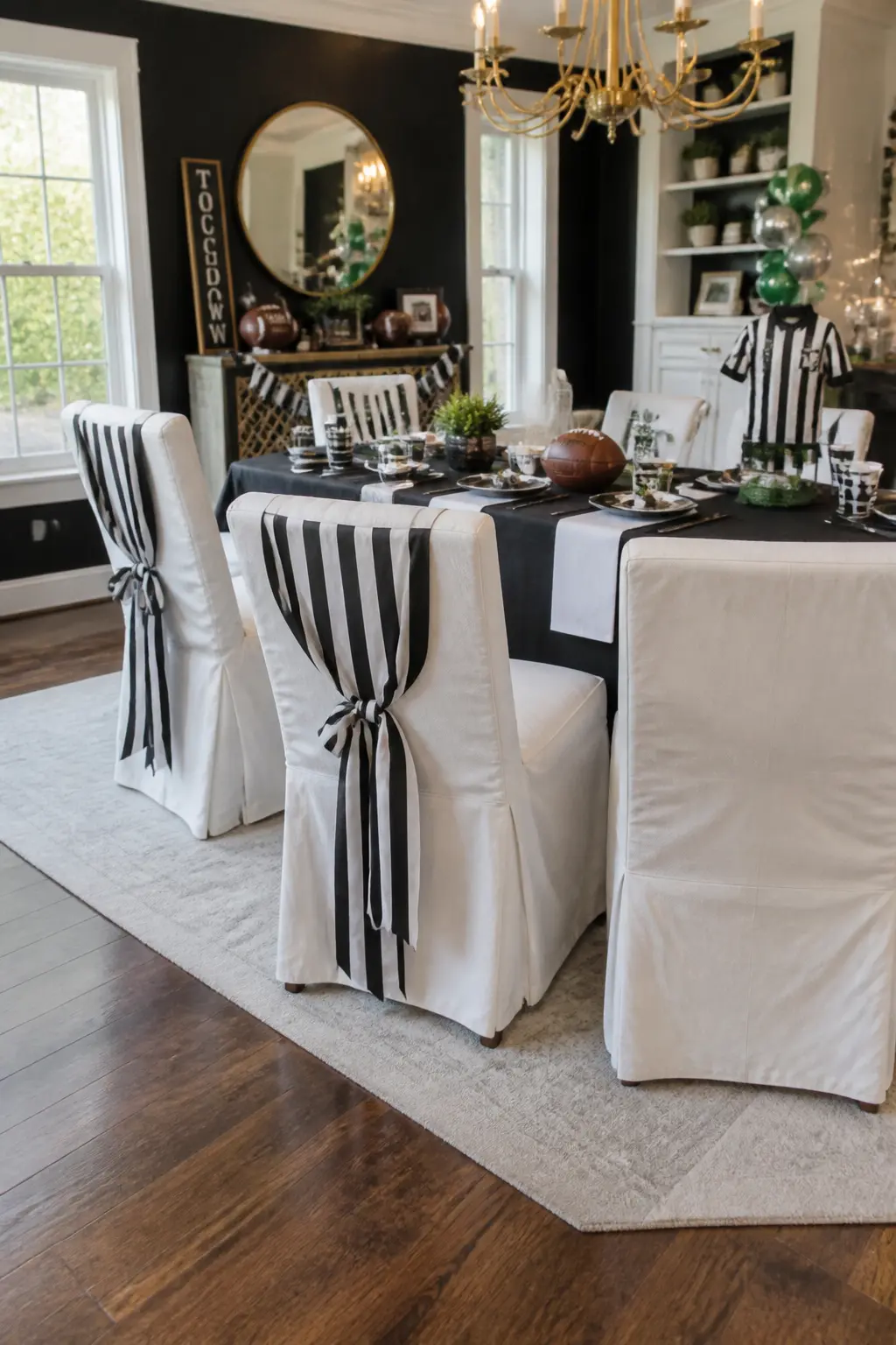 Referee-Striped Linens and Chair Covers