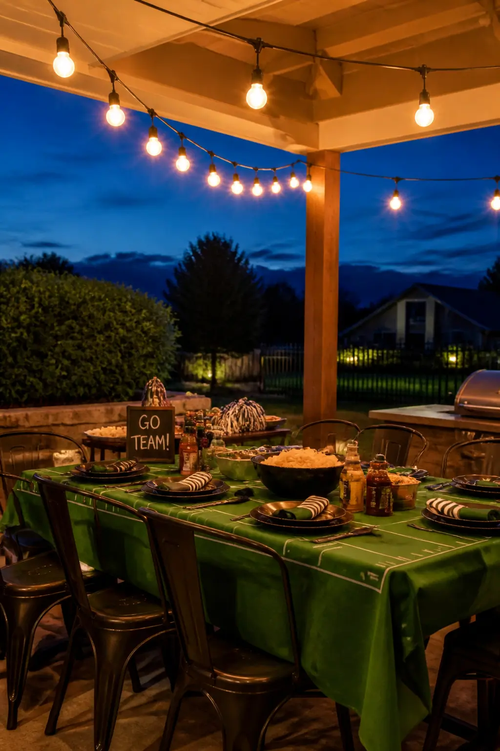 Stadium-Style String Lights and Overhead Lighting