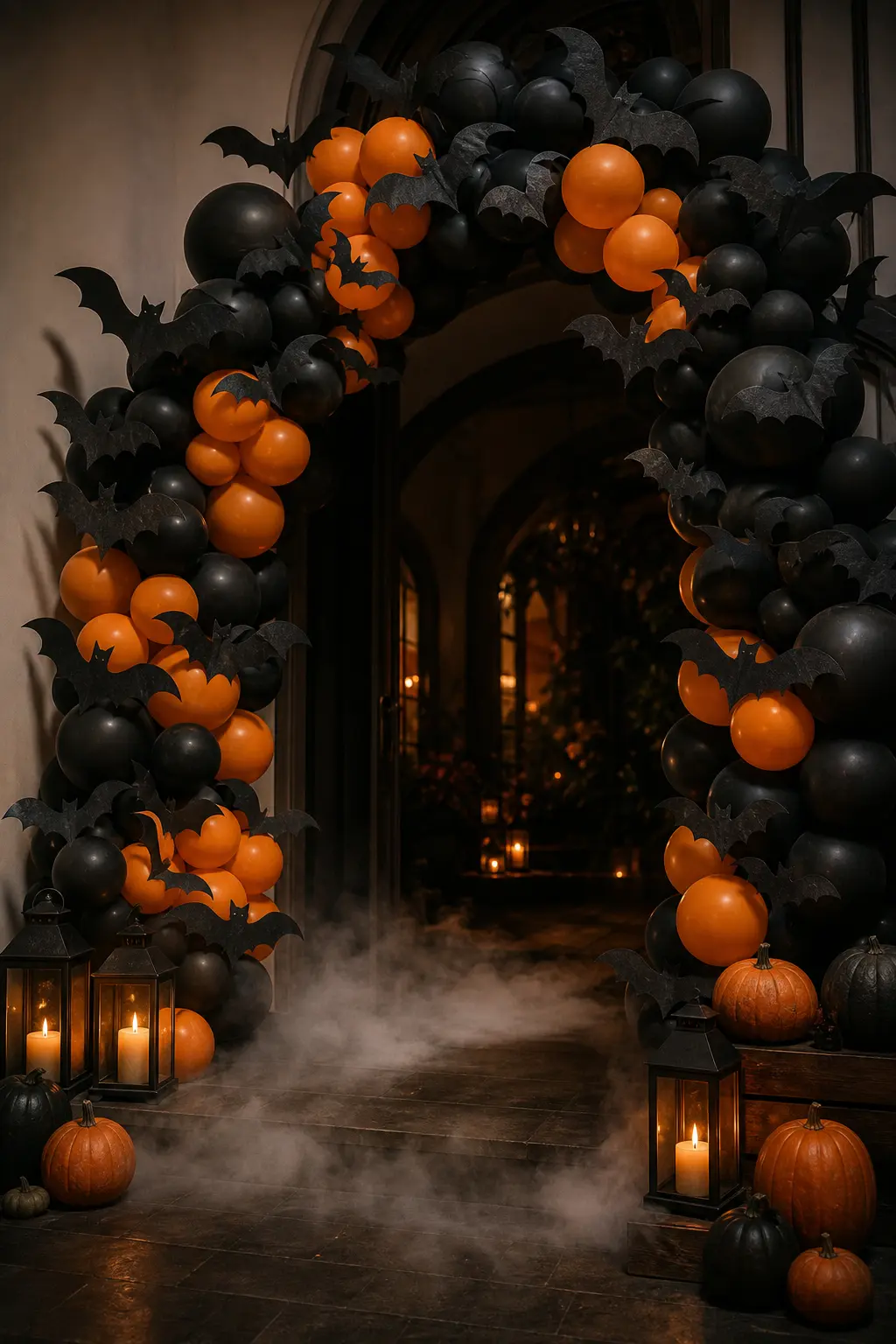Bat-Swarm Black and Orange Arch with Fog