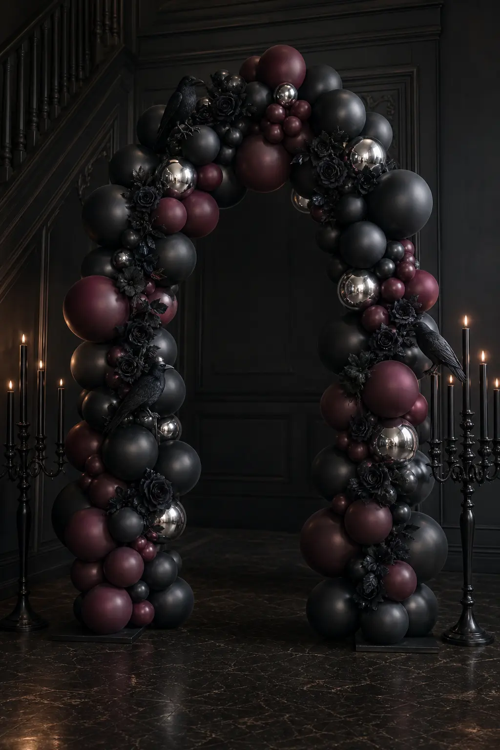 Haunted Mansion Black and Burgundy Dramatic Arch