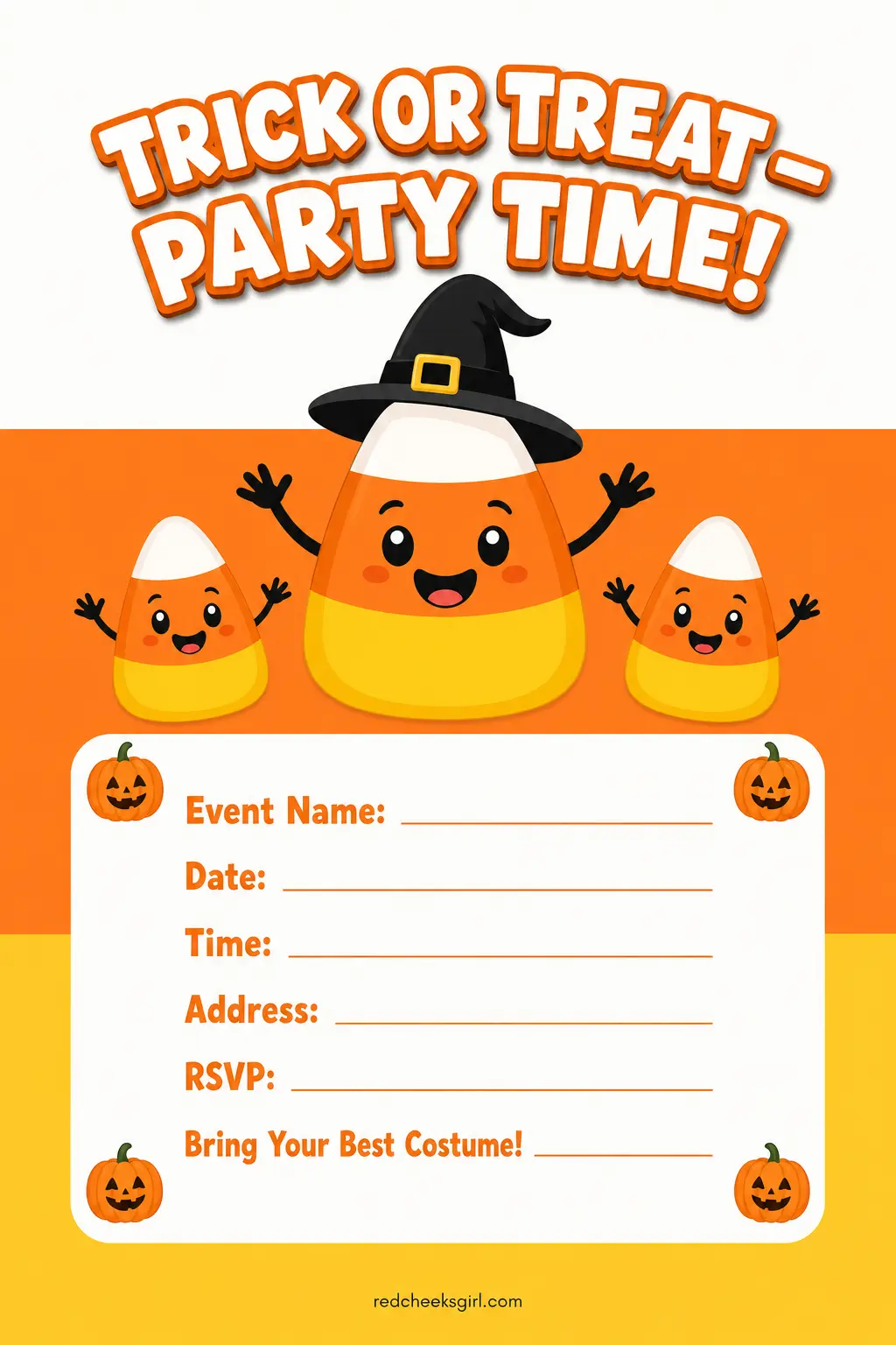 Candy Corn Stripe Invitation (Kid-Friendly) printable