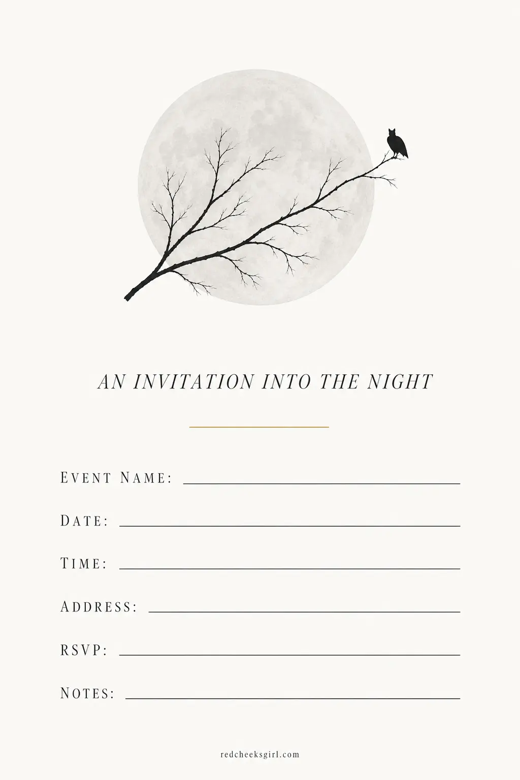 Full Moon Line Art Invite (Minimalist) printable