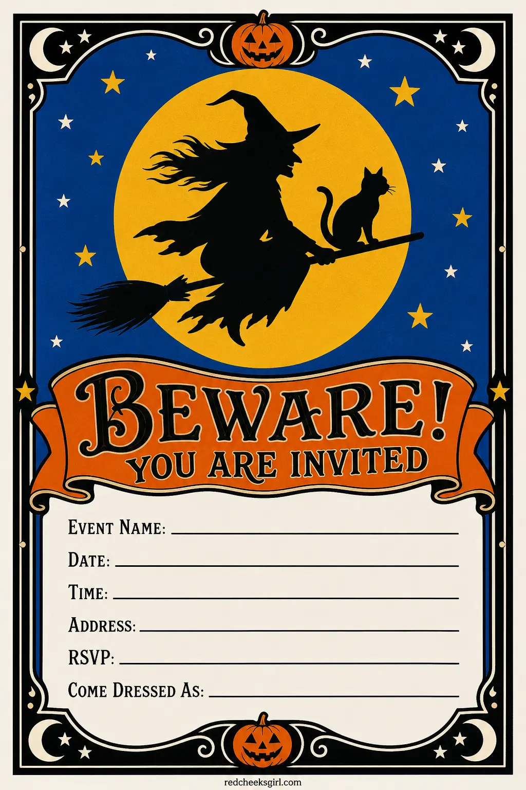 Golden Age Witch Invitation (Vintage) printable