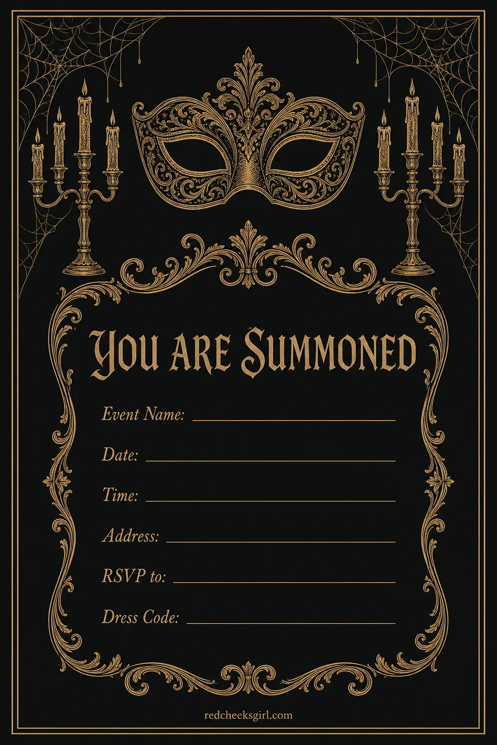 Midnight Masquerade Invitation (Adult Spooky-Chic) printable