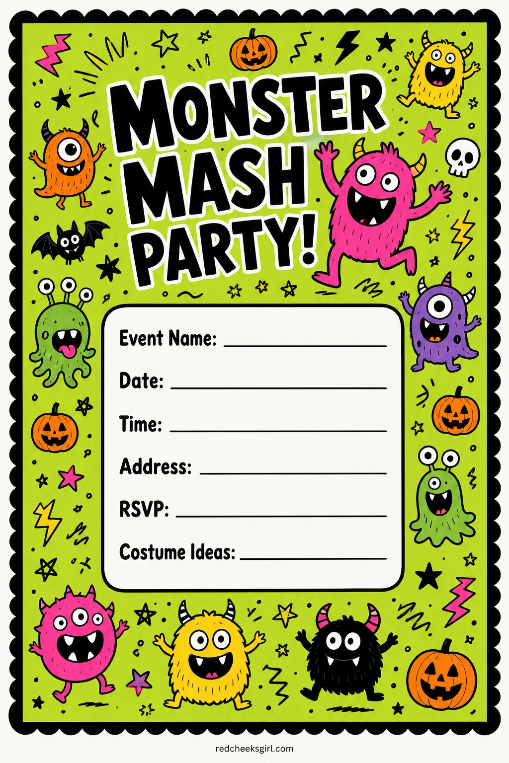 Neon Monster Mash Invitation (Bright & Playful) printable