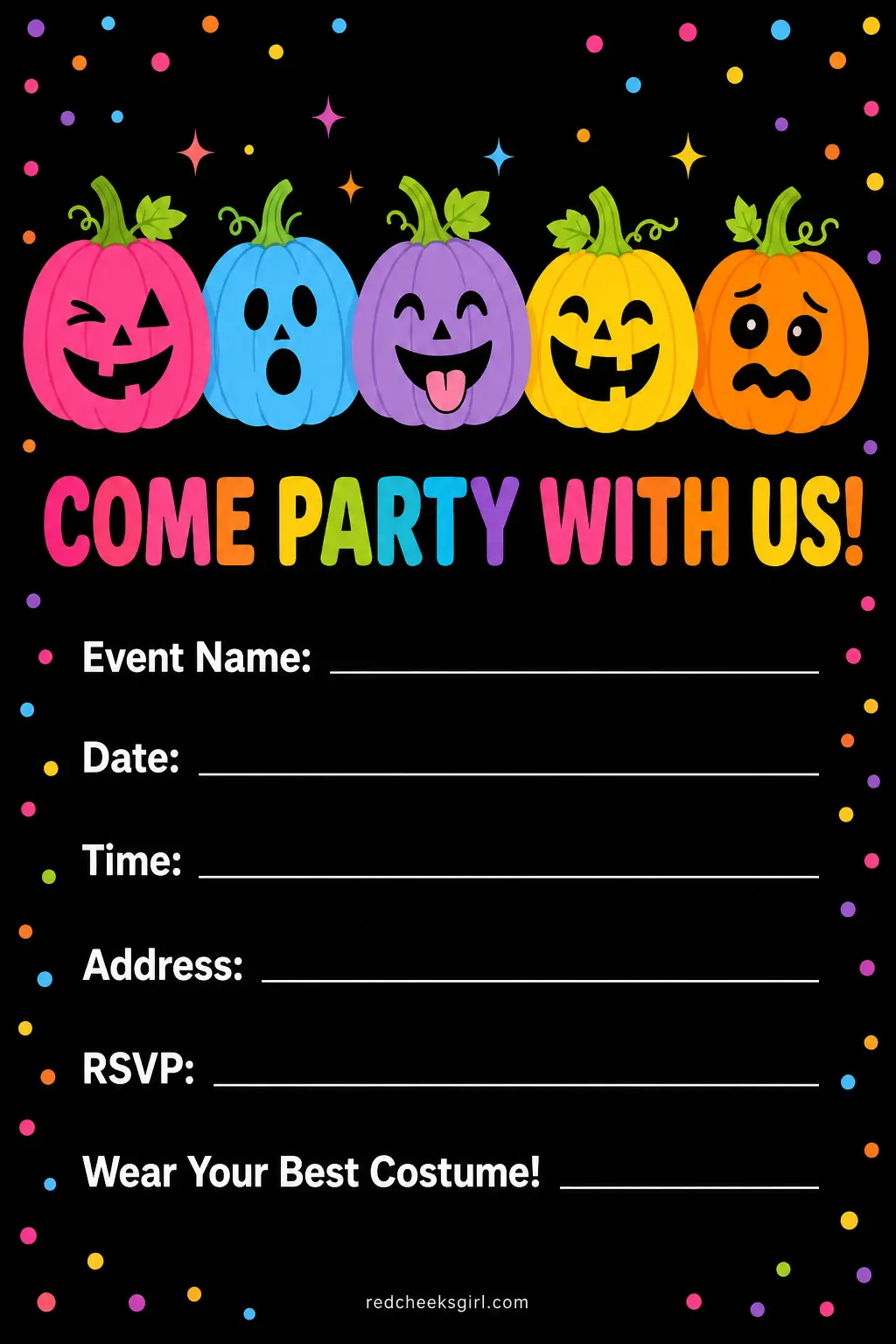 Rainbow Pumpkin Patch Invitation (Bright & Playful) printable