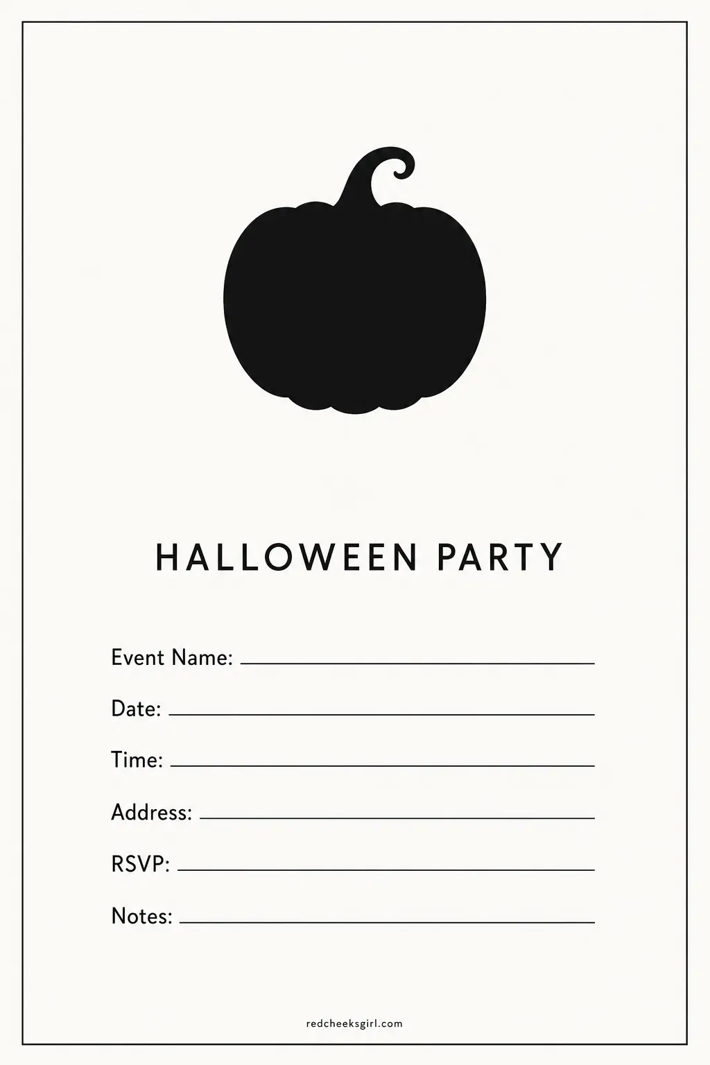 Single Pumpkin Silhouette Invite (Minimalist) printable