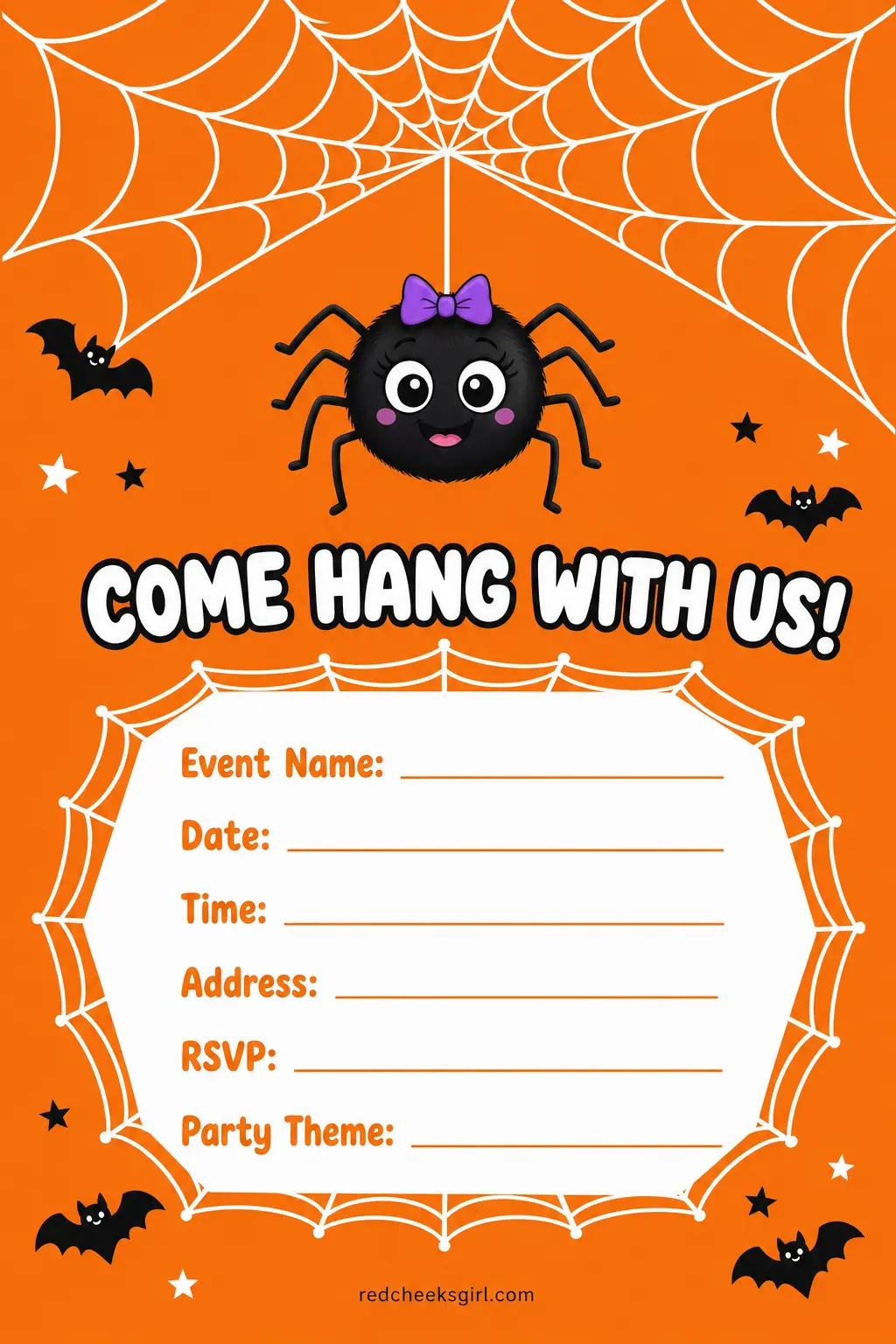 Spooky Spider Web Invitation (Kid-Friendly) printable