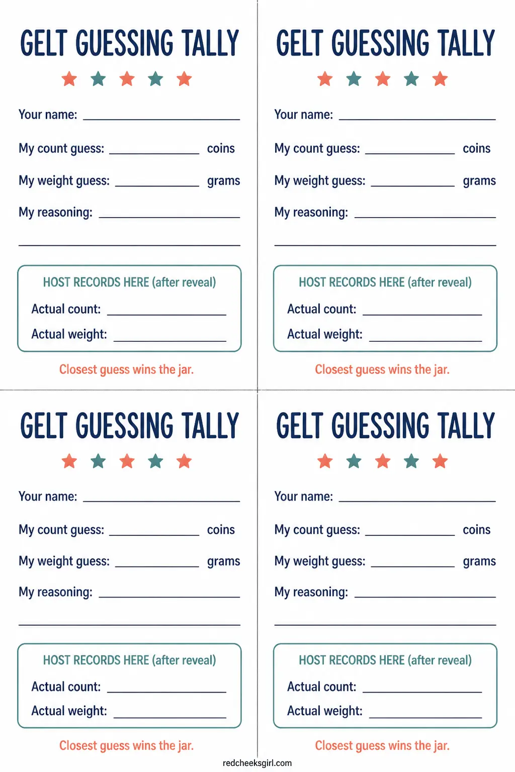 Gelt Guessing Tally printable