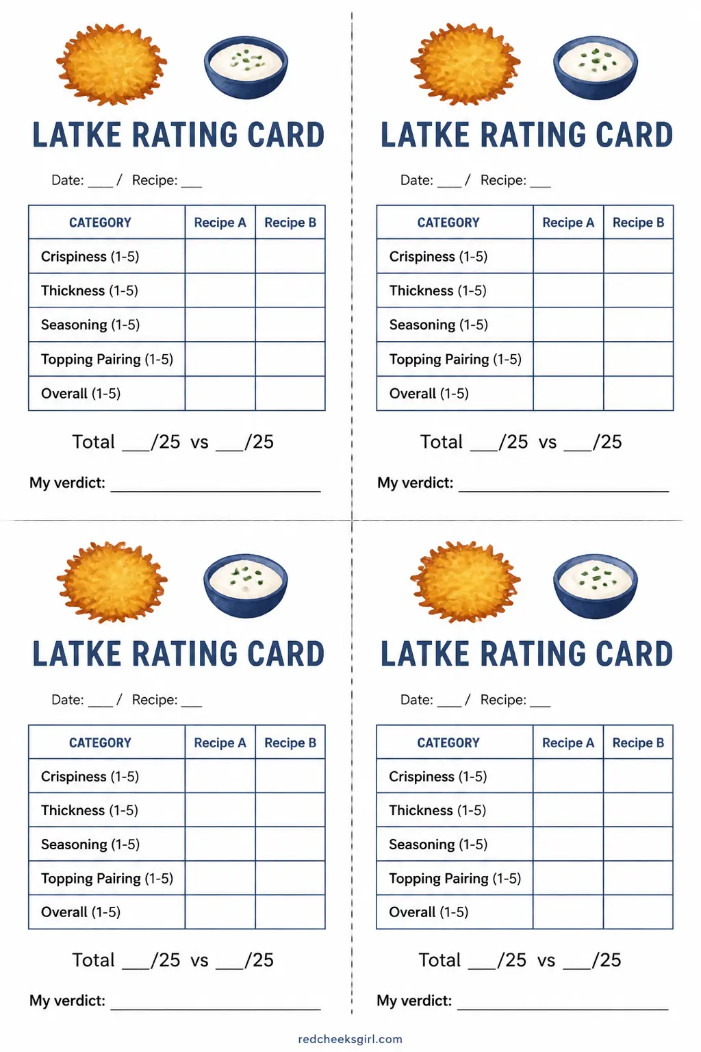 Latke Rating Card printable