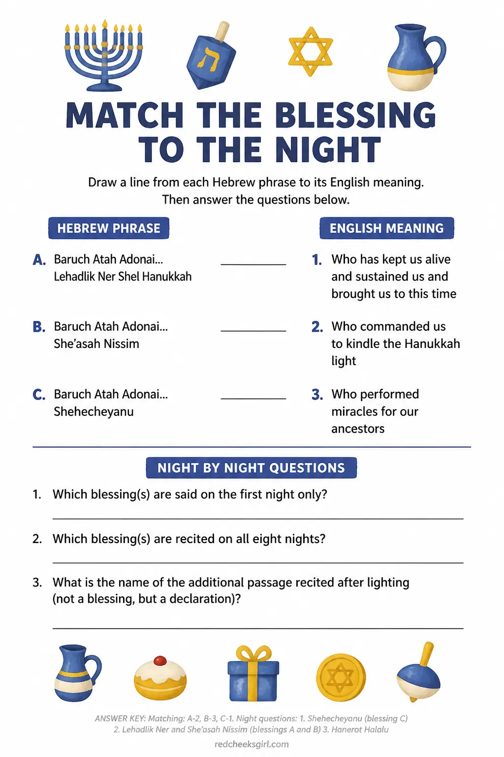 Match the Blessing to the Night printable
