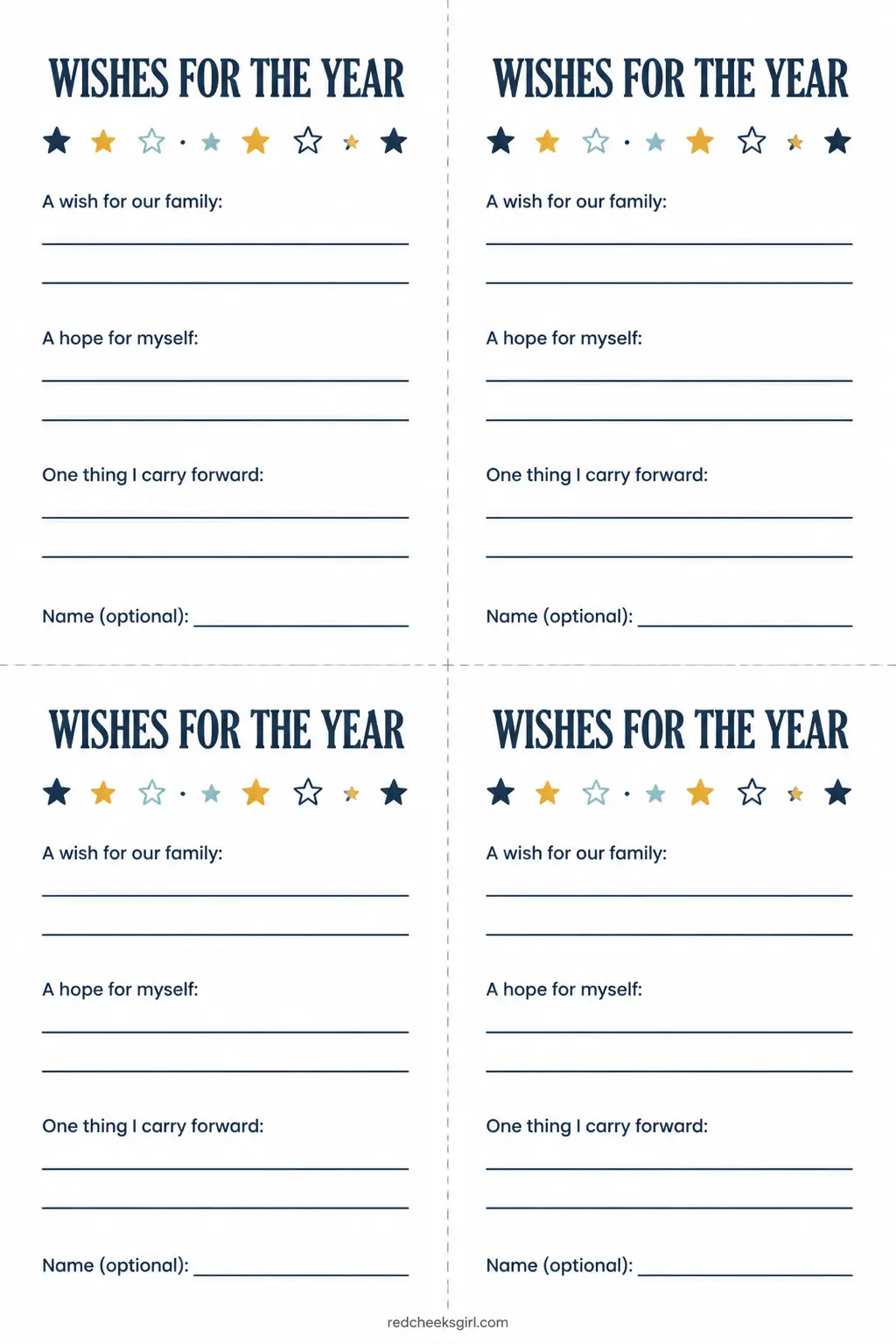 Wishes for the Year printable
