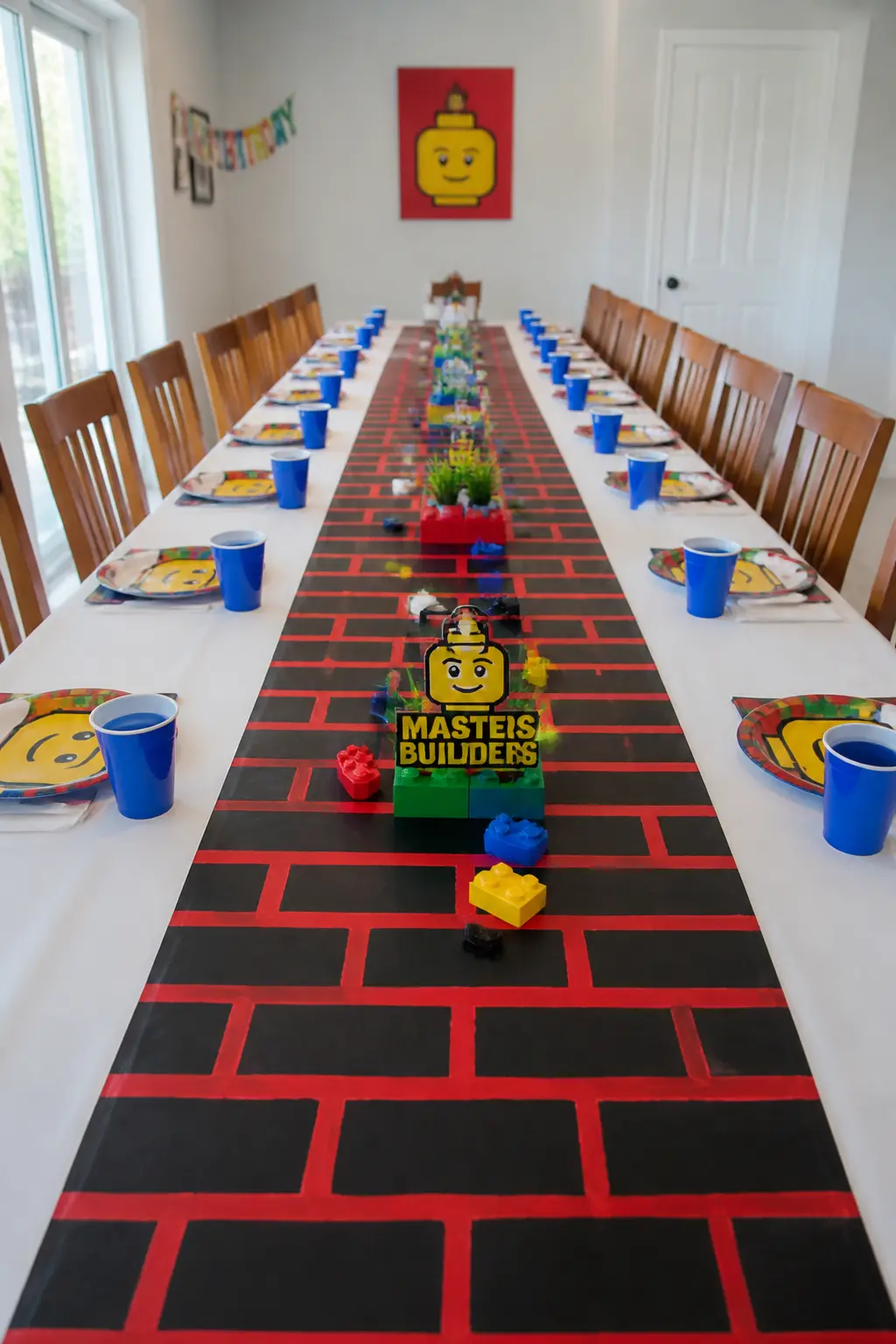Brick-Patterned Runner Down the Centre of Tables