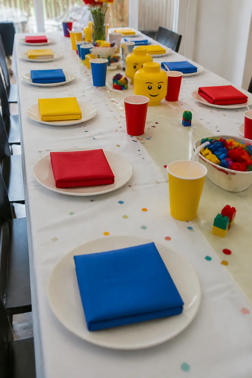Bright Solid-Colour Napkins Folded into Block Shapes