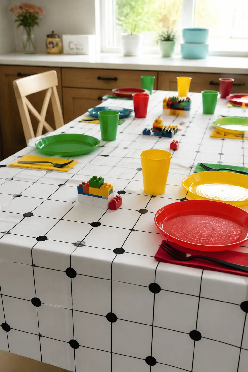 Grid-Patterned Tablecloth with Stud Motifs