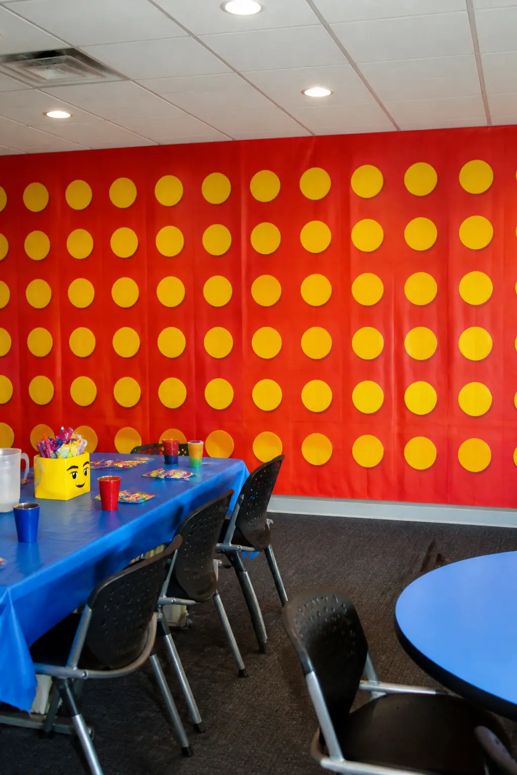 Plastic Brick-Textured Wall Backdrop with Painted Dots